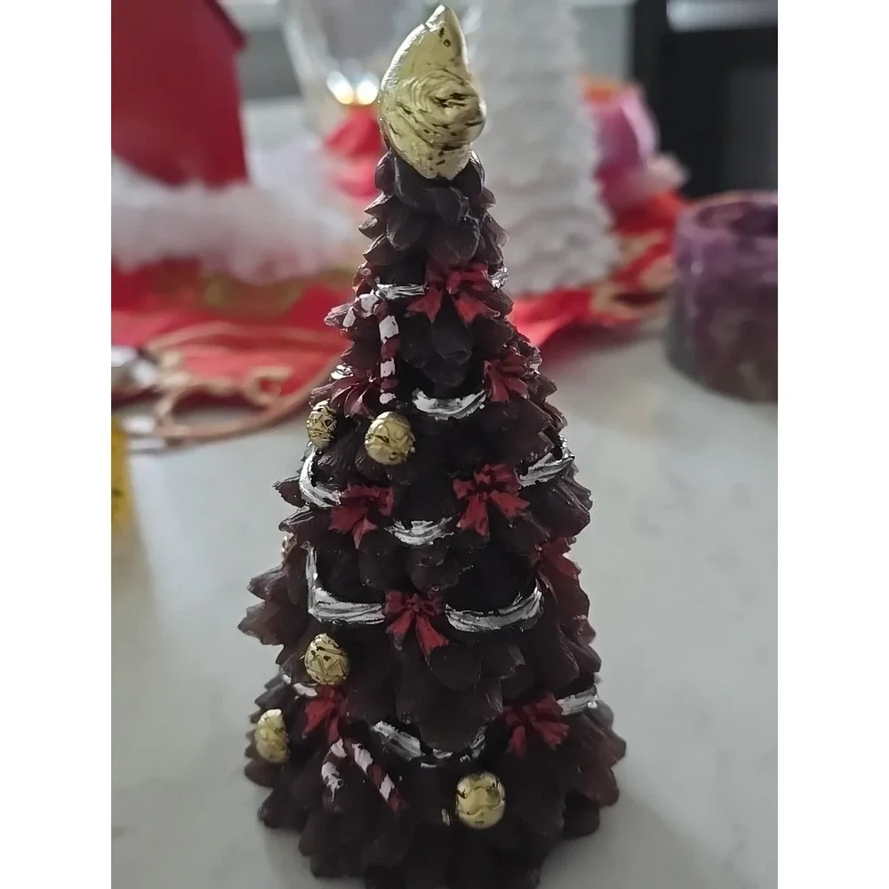 Handmade Resin Christmas Tree Brown Red Silver Gold Decoration Gift‎ 641